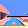 Vector cottage exterior with swimming pool, modern house conceptual design Royalty Free Stock Photo